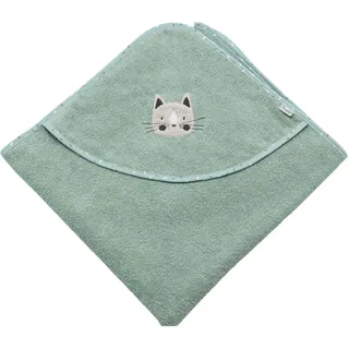 Sterntaler Kapuzenbadetuch 80x80 cm Katze Lilly - Badetuch mit Applikation - Babybadetuch mit Kapuze aus saugfähiger Baumwolle, steingrün