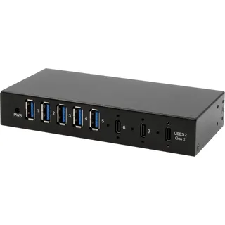 Exsys USB 3.2 Gen 2x1 Metall HUB 7-Port 2xC und 5xA-Anschlüsse inkl.Netzteil