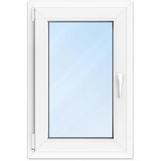 FENSTERVERSAND - Kunststofffenster Weiß - zu öffnendes Fenster 60x80 Kunststoff mit Griff, Dreh- & Kippfenster, 2-fach Verglasung, Klarglas - DIN links - BxH: 600x800 mm, 70 mm Profil