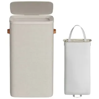 Songmics Wäschekorb, 65 L Wäschesammler, Wäschetonne mit Deckel und Griffen, 39 x 22 x 75 cm, beige