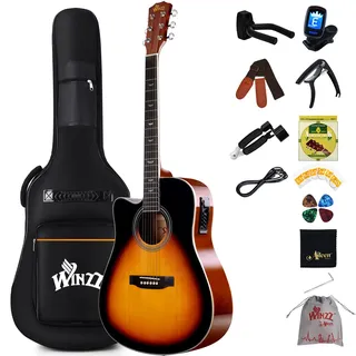 Winzz 4/4 Elektro-Akustische Gitarre, Linkshänder Westerngitarre Set Erwachsene Anfänger, Akustikgitarre 41 Zoll mit 4-Band-Equalizer (Dreadnought,Glänzend)