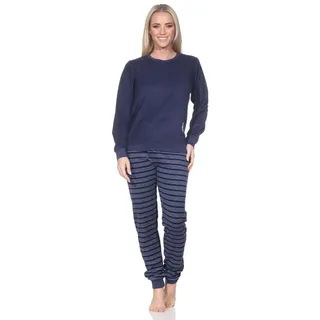 normann Damen Langarm Frottee Pyjama mit Bündchen in toller Optik - auch in Übergröße, Farbe:Navy, Größe:40-42 - 40-42