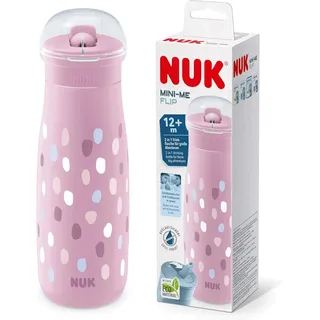 NUK Trinkflasche Mini-Me Flip Cup - mit bissfestem Trinkaufsatz 450 ml - Punkte - Violett