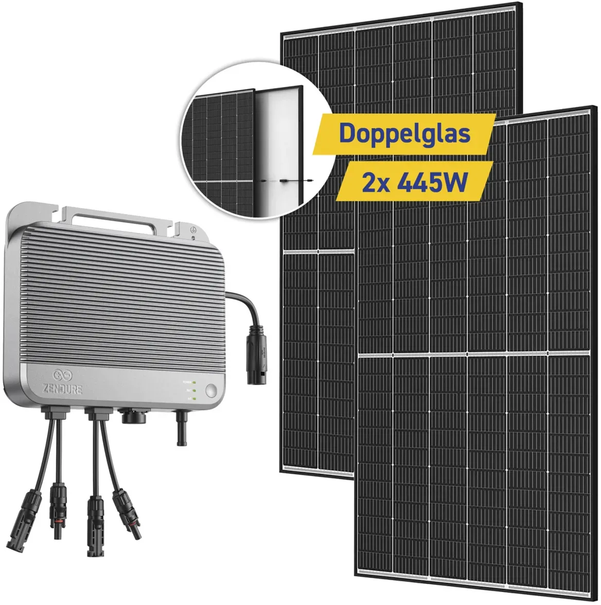 Komplett-Set 890W Balkonkraftwerk mit Zendure SolarFlow 800 Micro-Wechselrichter und 2x Trina Solarmodul 445W