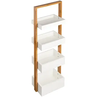 SHELFMADE Badregal Bambus - Badezimmer Regal weiß - Küche - Standregal, Holzregal - Küchenregal stehend (4 Körbe)