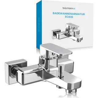 Bächlein Universal Badewannenarmatur Junias in Kantigem Design – Wannenbatterie Komplettset inkl. allem Zubehör – Einhand-Wasserhahn für die Badewanne Chrom – eckig
