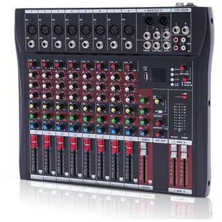 Professionelle 8 Kanal Stereo Sound Mischkonsole, Mischpult mit USB Bluetooth DJ Live Audio Mixer mit LCD-Anzeige für Karaoke Stage Aufnahme, Heim-KTV, Bars, Aufnahmestudios, 48V Phantom Power