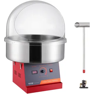 Vevor Elektrische Zuckerwattemaschine, 1 kW Zuckerwattegeräte, Kommerzielle Zuckerwattemaschine mit Abdeckung, Edelstahlschüssel & Zuckerlöffel, für Kindergeburtstage zu Hause, Familienfeiern (Rot)