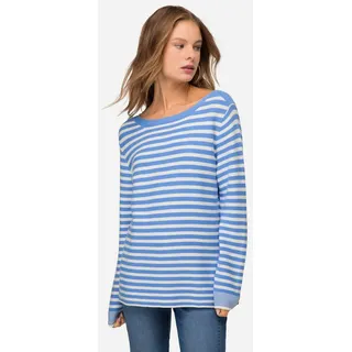 Laurasøn Strickpullover Pullover Feinstrick Ringel U-Boot-Ausschnitt blau M