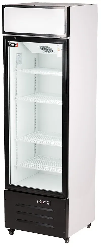 Romux® Glastürkühlschrank 300 Liter 1 Tür Belüftet mit Umluftsystem |  Professioneller Getränkekühlschrank mit Glastür & LED I Flaschenkühlschrank