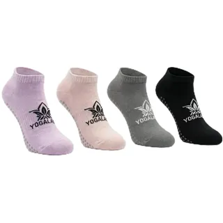YOGALABS® Rutschfeste Yoga-Socken für Damen und Herren, 88% Baumwolle, 100 Anti-Rutsch Silikon Noppen, Größe 39-42, Grau Schwarz Flieder Pfirsich - 39-42 Kurz