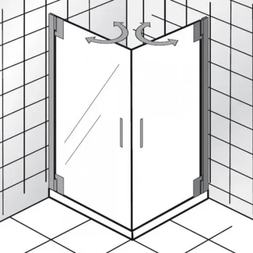 HSK K2P Eckeinstieg 2 Drehtüren, 75,0 cm x 75,0 cm x 200,0 cm, 2120010-41-50, Duschkabine: Chromoptik: ESG klar