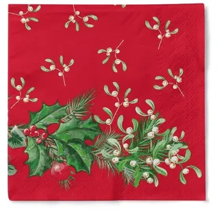 Tissue Serviette Elise, 40 x 40 cm, 100 Stück - Mank - Weihnachtsserviette Mistelzweige