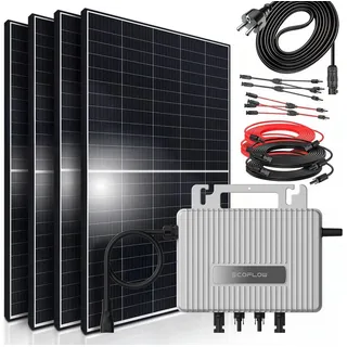 SUNNIVA® 1800W Balkonkraftwerk 800W komplett Steckdose - Ecoflow Stream 800W Wechselrichter - PV Solaranlage Komplettset - 4x 450W (1800W) Solarmodule - inkl. 5m Kabel - Bluetooth, WIFI