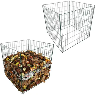 Relaxdays Komposter Metall, 2er Set, Biokomposter Garten, HBT 76x76x76 cm, pulverbeschichteter Drahtkomposter, grün