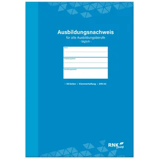 RNKVERLAG - Ausbildungsnachweis-Heft, für alle Ausbildungsberufe, DIN-A4, tägliche Eintragungen, Rückstichheftung, 1 Stück