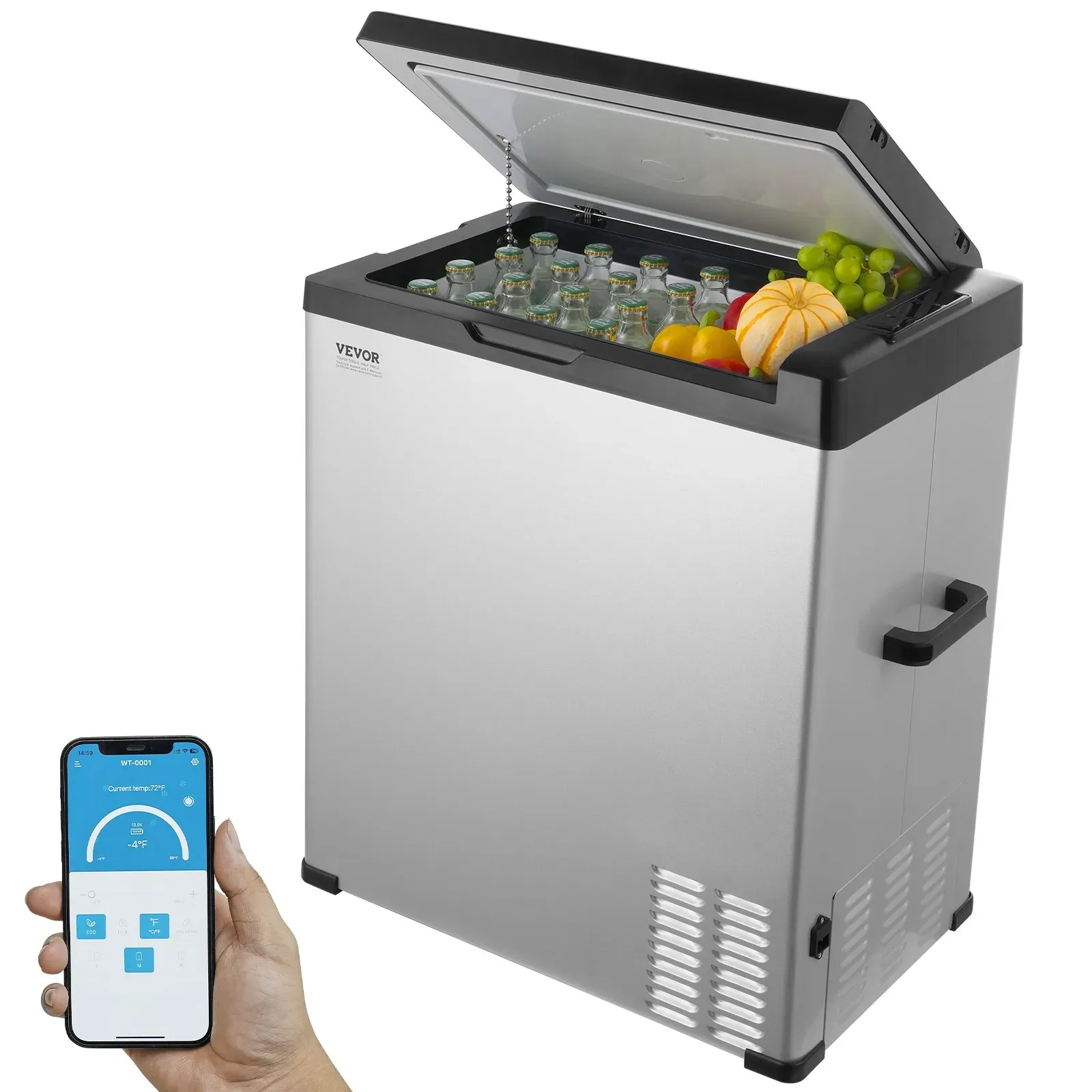 VEVOR Autokühlschrank, 12-Volt-Autokühlschrank, tragbarer 70-Liter-Einzelzonen-Gefrierschrank, einstellbarer Bereich von -4°F bis 68°F, 12/24 V DC und 100-240 V AC-Kompressorkühler für Outdoor, Camping, Wohnmobil
