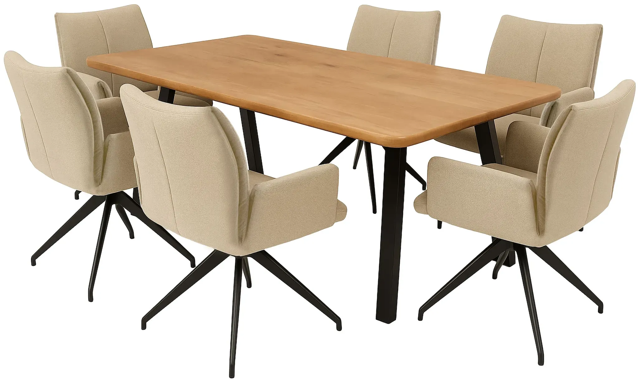 LC Home Essgruppe Monti 7tlg. Esstisch Akazie Metallgestell 215x100cm + 6 Esszimmerstühle Monti Creme