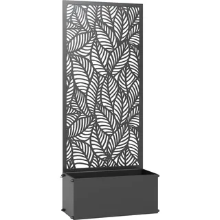 Outsunny Pflanzkasten mit Rankgitter, Metall-Blumenkasten, erhöhtes Beet mit Sichtschutz, ausgeschnittenes Blättermotiv, für Kletterpflanzen, Gemüse, Blumen, Hof, Garten, Balkon, 45x21,5x110cm, schwarz   Aosom