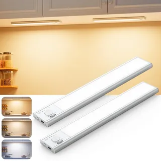 bkxcha Schrankbeleuchtung Led Lampe mit Bewegungsmelder, 22cm 76 LEDs Unterbauleuchte Küche Led, Dimmbar, USB-C Wiederaufladbar Ultradünne LEDs Leiste für Kleiderschrank Beleuchtung, Treppe (2 Stück)