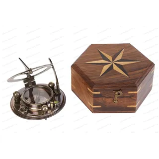 US HANDICRAFTS Vintage Brass Sonnenuhr Kompass / Directional Magnetic Sonnenuhr Kompass für Navigation / Sonnenuhr Kompass für Camping, Wandern, Touring .......