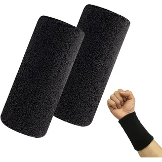 Yoezuo Schweißbänder, 2 Stücke Sports Armbänder Elastische Baumwolle Handgelenk Bänder Herren Damen Sport Wristbands für Tennis, Gymnastik, Fußball, Basketball Sports (Schwarz)