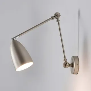 LOGT Verstellbarer Langer Arm Wandleuchte mit Schwenkbarem Arm Wandlampe Vintage Industrielle Metall Nachttischlampe Innen Drehbare Wand Leselampen Gelenkarm Wand Lampe für Schlafzimmer,Silber
