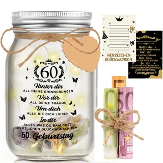 Johiux 60 Geburtstag Frau Mann LED Flaschenlicht Geburtstag,60 Geldgeschenke Geburtstag Verpackungen,60.Geburtstag Geschenk Nachtlicht Geschenke Deko,Coole Geschenkideen zum 60.Geburtstag Tischdeko.