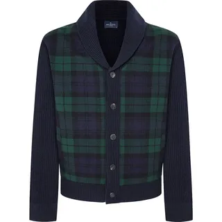 Hackett Plaid Hyb Shawl Strickjacke - Midnight Blue - M