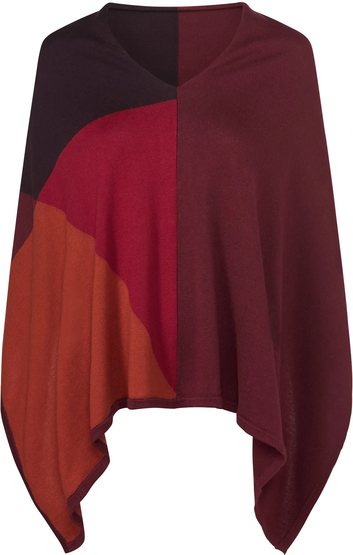 Baumwoll-Mix-Poncho, Muster weinrot, 40-46