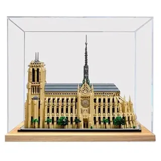 HCAEIOFJ Transparente Acryl-Vitrine für Lego Architecture 21061, anwendbar für Notre-Dame Set-Displaybox, Geschenk (nur Vitrine) (Holzunterseite)