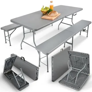 Arebos Bierzeltgarnitur 3-teilig + 2 x 74cm (B/T), klappbar,