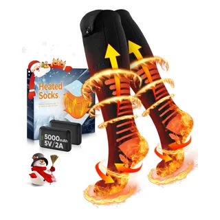 2026 Upgraded Beheizbare Socken, Wiederaufladbare Heizsocken mit 2×5000mAh 5V Akku, 3 Wärmeeinstellungen & 360° Heizung Beheizte Socken, Waschbare Beheizbare Socken Damen Herren für Ski Jagen Wandern