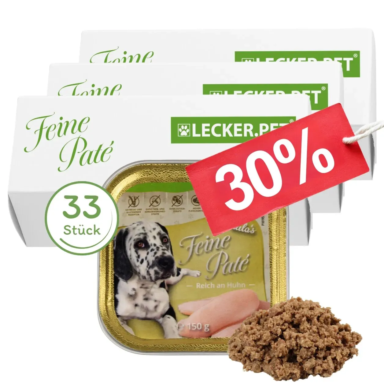 33 x 150 g Lecker.Pet® Paula's Feine Paté Reich an Huhn Hundefutter Nassfutter Vollnahrung