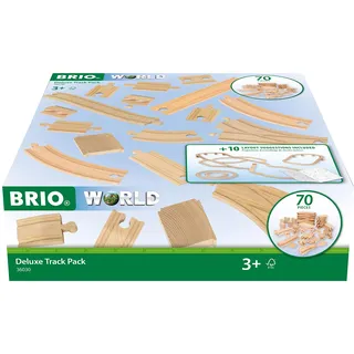 BRIO World 36030 Schienensortiment Deluxe - 70-teiliges Set mit Schienen, Weichen und Brückenpfeilern für kreatives Eisenbahnspiel - Inklusive Flyer mit verschiedenen Streckenoptionen