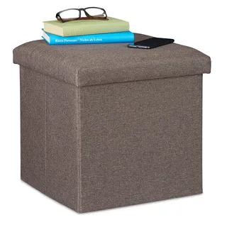 Relaxdays Sitzhocker mit Stauraum, faltbar, weich gepolstert, eckig, Stoff, Sitzwürfel, HBT: 37x37,5x37,5 cm, graubraun
