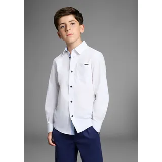 Bruno Banani "Oberhemd für Jungen", Kinder, Gr. 170, N-Gr, weiß, Web, Obermaterial: 97% Baumwolle, 3% Elasthan, unifarben mit Farbeinsatz, Basic, mit Knopf 1-Knopf-Manschette mit Schlitz, Hemden, NEU BRUNO BANANI für TEENS. Elegantes Hemd