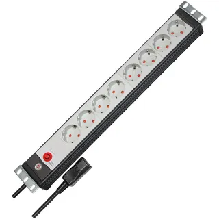 8-fach + Kaltgerätestecker 3m schwarz/lichtgrau