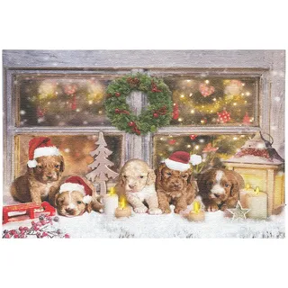 infactory Weihnachtsbilder: LED-Wandbild, Weihnachts-Hundewelpen-Motiv, 5 Flacker-LEDs, 60 x 40 cm (Weihnachtsdeko Bilder mit LED, LED Bilder mit Beleuchtung, Weihnachtsbeleuchtung)