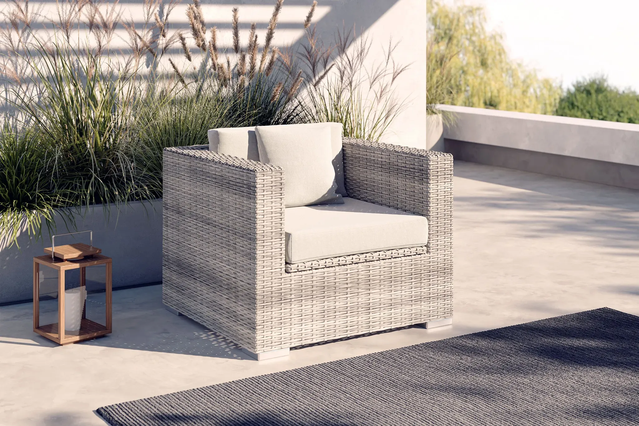 OUTFLEXX Sessel, desert-beige, Aluminium/Polyrattan/Polyester, Kissen inklusive, mit Kissenboxfunktion
