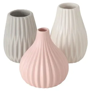 Boltze 3er Set Blumen Vase Wilma H14 cm Ø 8cm Steingut grau/rosa/weiß 3er-Set