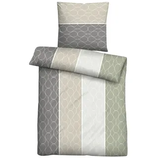 biberna Biber-Bettwäsche ORIENTA, Beige - Grün - Grau - 135 x 200 cm - Baumwolle - Polyester - mit Reißverschluss