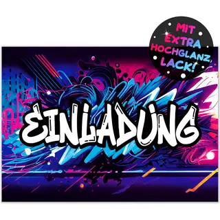 12x Graffiti EINLADUNGSKARTEN KINDERGEBURTSTAG Junge Mädchen - die frech bunten Graffiti PARTY Karten sind die perfekte Graffiti EINLADUNG für Jungen Mädchen Kinder GEBURTSTAG KINDERPARTY Gaming