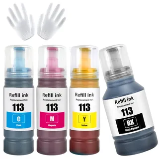 ASEKER 113 Tinte Multipack Kompatibel für Epson EcoTank ET-5150 ET-5160 ET-5170 ET-5800 ET-5850 ET-5880 ET-16150 ET-16600 ET-16650 ET-16680 Pro ET-5800 ET-5850 ET-5880 ET-15000 Drucker (BK/C/M/Y)