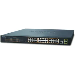Planet 802.3at PoE Managed Switch 24-Port 10/100/1000T 2-Port 100/1000X SFP (24 Ports), Netzwerk Switch, Schwarz