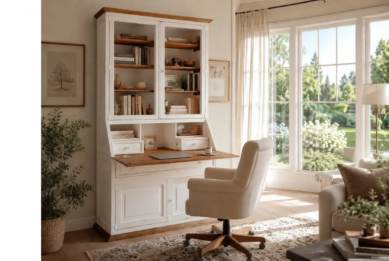 Großer Sekretär im Landhausstil, Pinie massiv, original Mexico Möbel