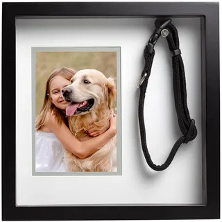 Pearhead Pet Collar Andenken-Bilderrahmen, Gedenkschattenbox, Wandmontage, Trauer-Fotorahmen für Hunde und Katzen, Gedenkgeschenk für Haustierverlust, 11,4 x 16,5 cm Fotoeinsatz, Schwarz