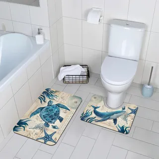 comfoyar Badematten 2 Stück, Weiche und Saugfähige Badeteppiche, rutschfest Schnelltrocknend Badvorleger, Waschbar Fußmatte für Badezimmer, Badewanne, 40 x 60 cm + 50 x 40 cm, U-Boot-Welt