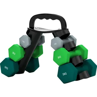 SPORTNOW Hanteln Set 6 Kurzhanteln mit Klappbarem Hantelständer, 2 x 1kg, 2 x 3kg, 2 x 5kg Hanteln, Kugelhantel für Fitness, Gymnastik, Zuhause   Aosom