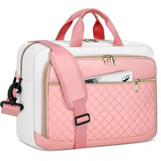 NEWHEY Laptoptasche 17,3 Zoll für Damen Laptop Aktentasche Computertasche Laptop Tasche Business Notebook Tasche Wasserdichte Schultertasche Umhängetasche für Geschäft,Rosa & Weiß